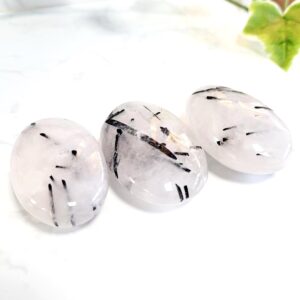 Tourmalinated Quartz Crystal Palm Stones • Ethically Sourced Tourmalinated Quartz Crystal Palm Stones • Ethically Sourced
