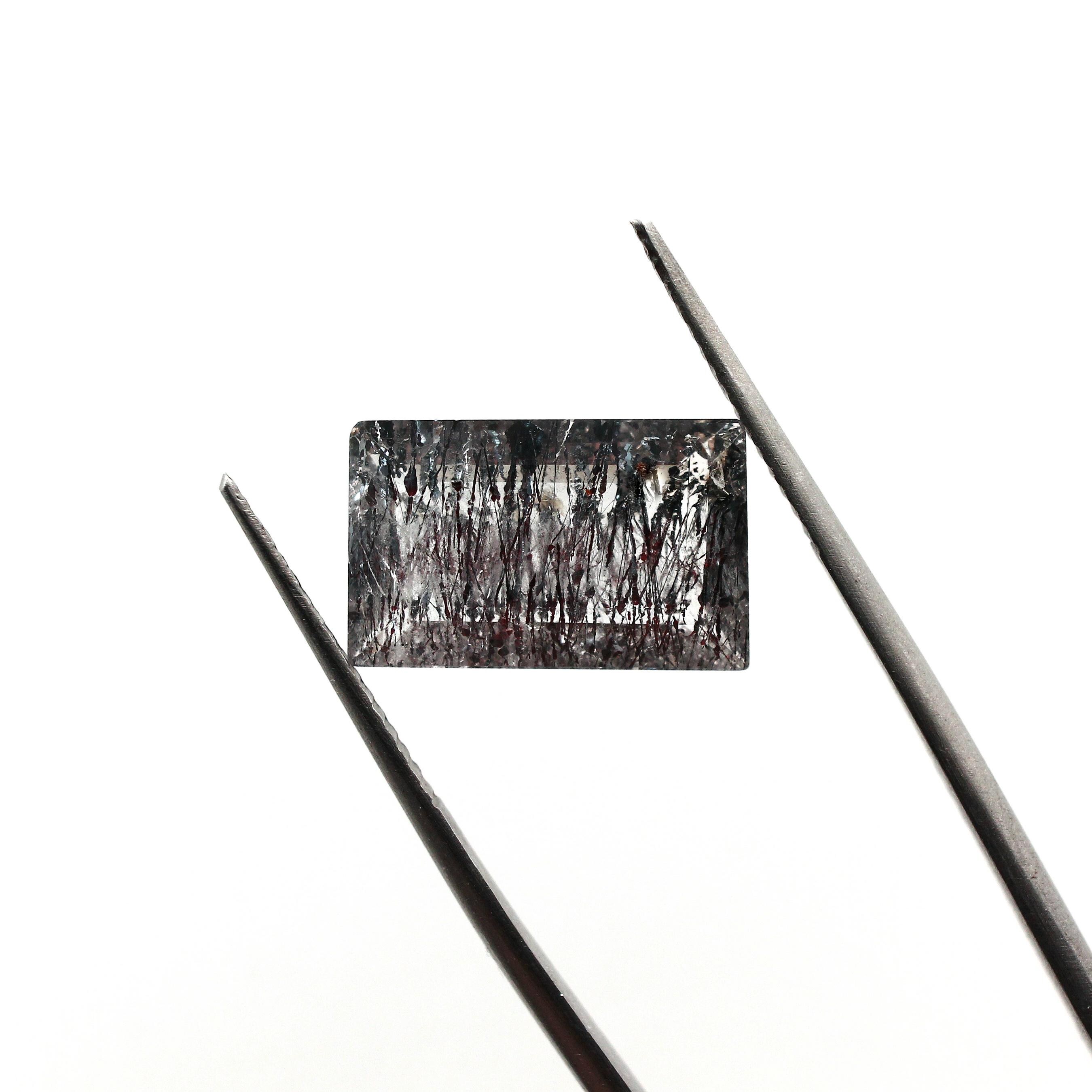 Loose Rutile Quartz Stone 9x14mm Faceted Baguette Gem Black Tourmalinated Quartz 4.51ct Natural Loose Gemstone