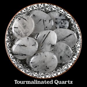 Tourmalinated Quartz Palm Stone, Needle Crystal, Protection And Altar Ritual Gem