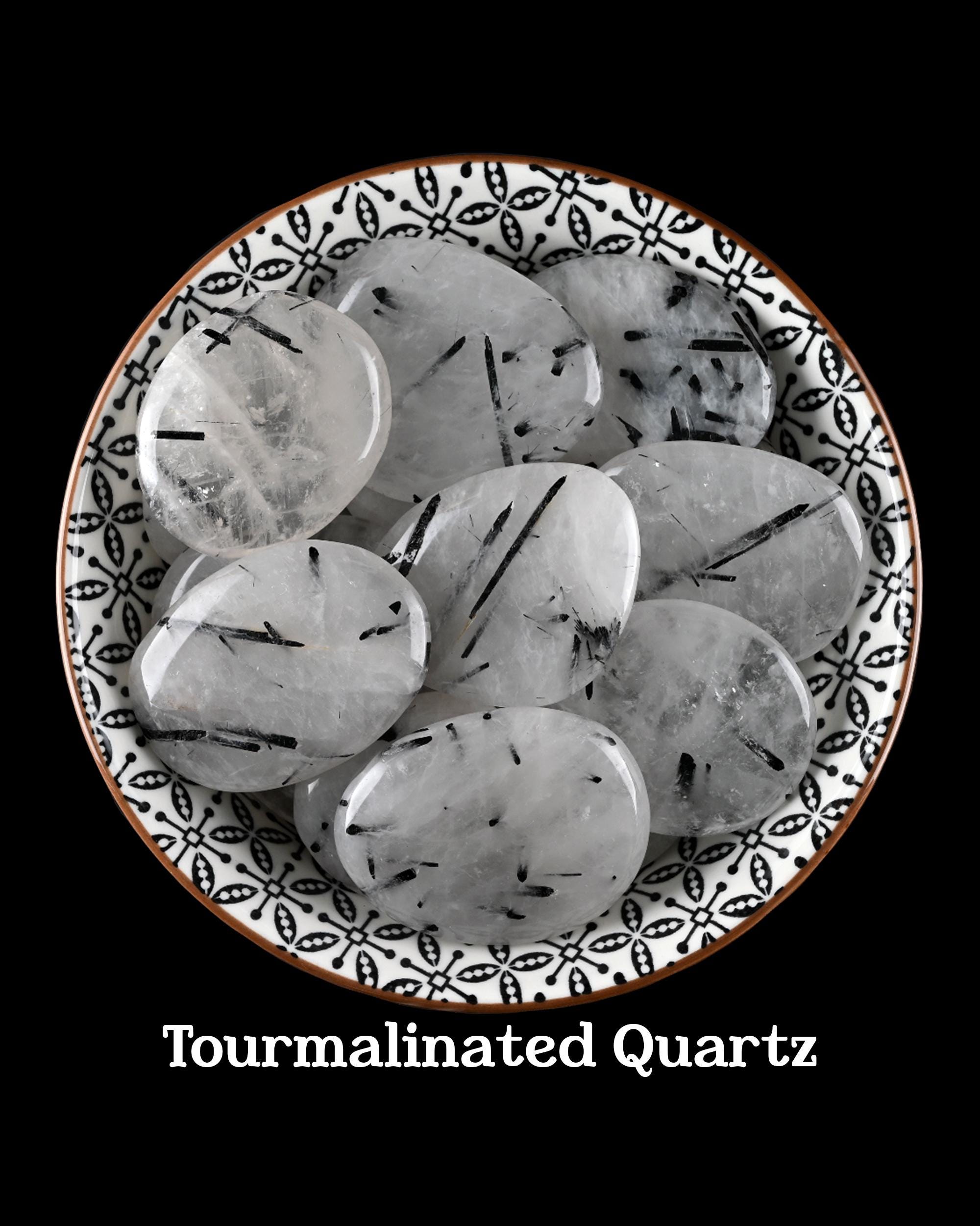 Tourmalinated Quartz Palm Stone, Needle Crystal, Protection And Altar Ritual Gem
