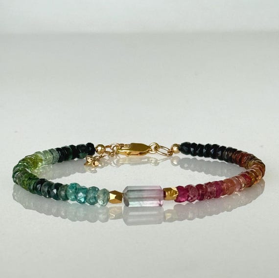 Bicolor Tourmaline Bracelet, Gold Filled Jewelry, October Birthstone