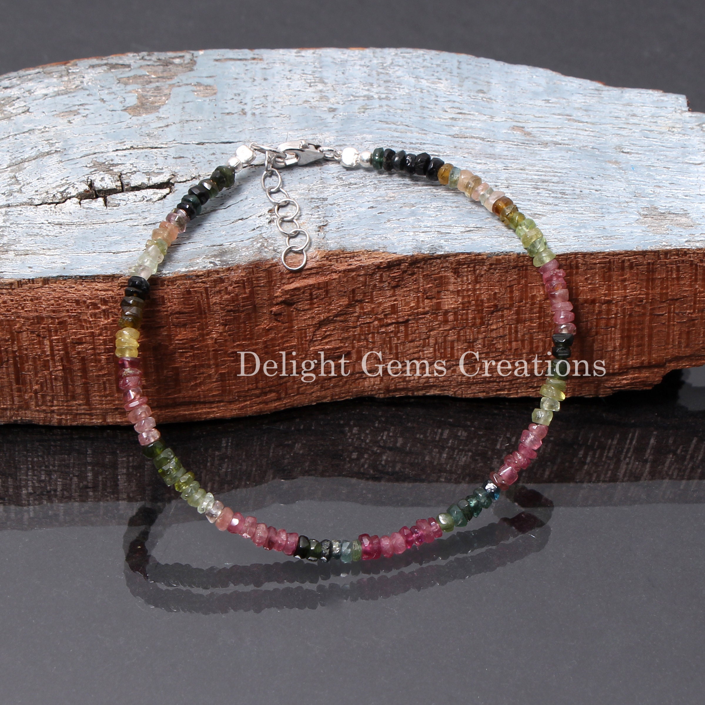 Multi Tourmaline Beaded Bracelet: Faceted Rondelle Gemstone Jewelry