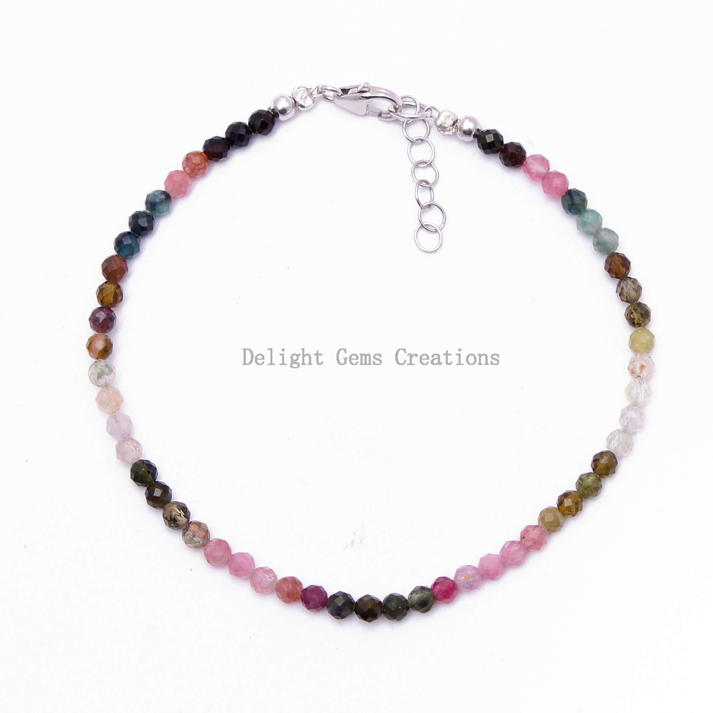 Multi-color Tourmaline Beaded Bracelet, 3mm Faceted Gemstone