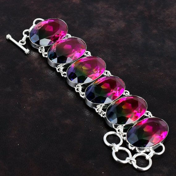 Multi Tourmaline Bracelet, Handmade 925 Sterling Silver, Adjustable Gemstone Chain
