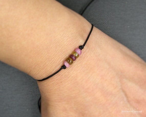 Tourmaline Bracelet, Multicolor Stacking Wristband, Simple Thin Bangle, Protection Stone, Unisex Adjustable