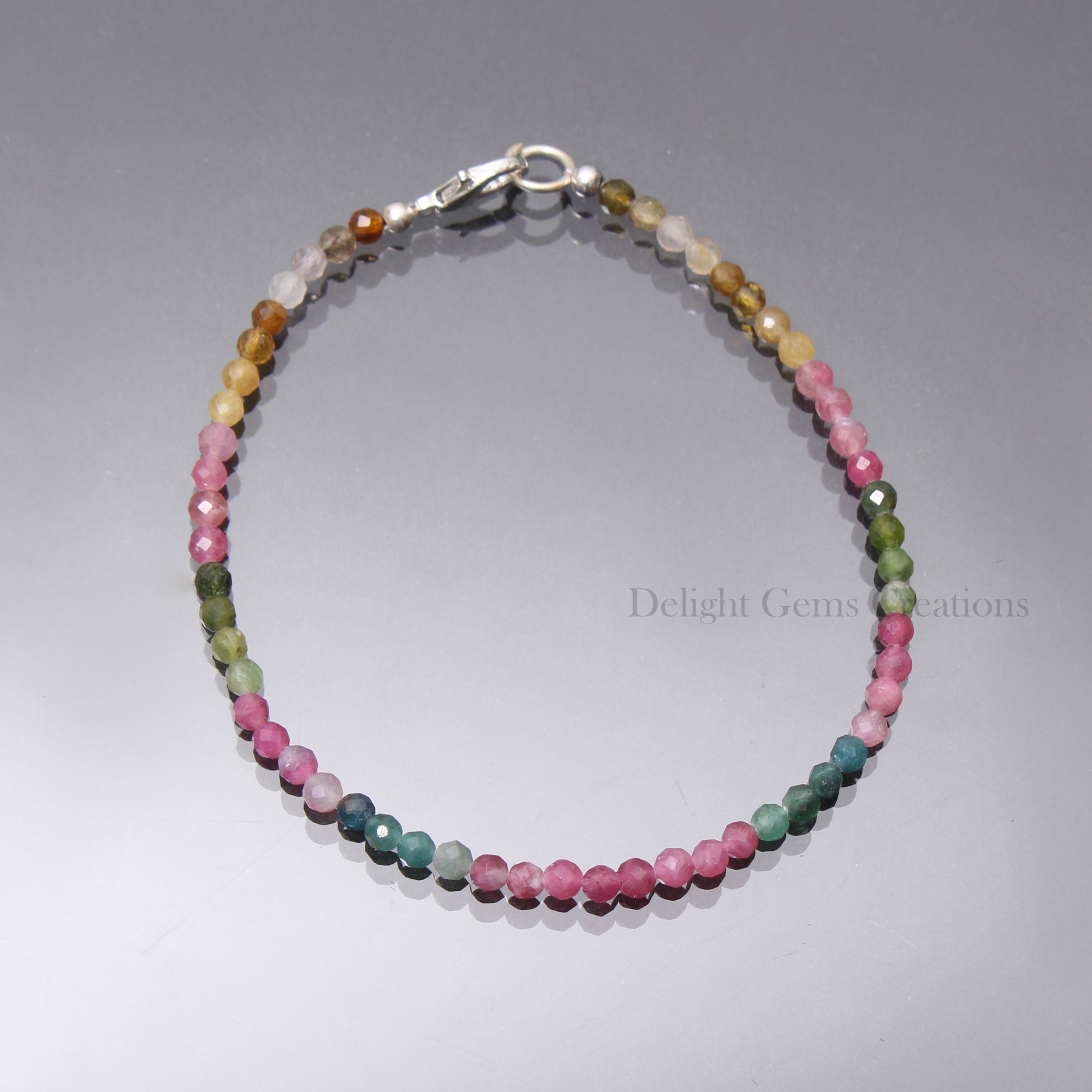 Natural Tourmaline Bracelet 3.5 Mm Watermelon Multi Tourmaline Micro Faceted Round Beads Bracelet, Minimalist Bracelet, Anniversary Gift Her