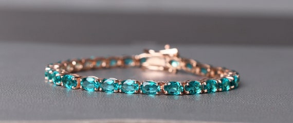 Neon Blue Tourmaline Bracelets, Paraiba Bracelets, Bridal Jewelry, Tennis Bracelet Gift For Her