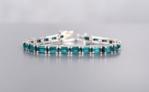 Octagon Shape Paraiba Tourmaline Bracelet: Tennis Bracelet, Birthstone Jewelry, Gift For Her