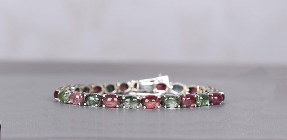 Oval Multi Tourmaline Tennis Bracelet, Sterling Silver Bridal Jewelry