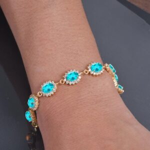 Paraiba Tourmaline Bracelet, Oval Cut Sterling Silver Tennis Bracelet