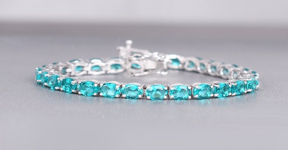 Paraiba Tourmaline Tennis Bracelet, 925 Sterling Silver, Oval Cut