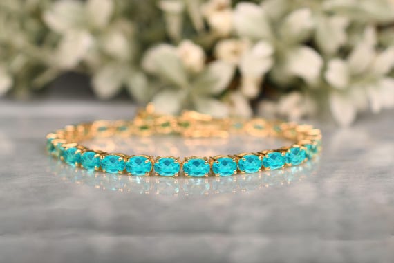 Paraiba Tourmaline Tennis Bracelet: Sterling Silver Bridal Jewelry
