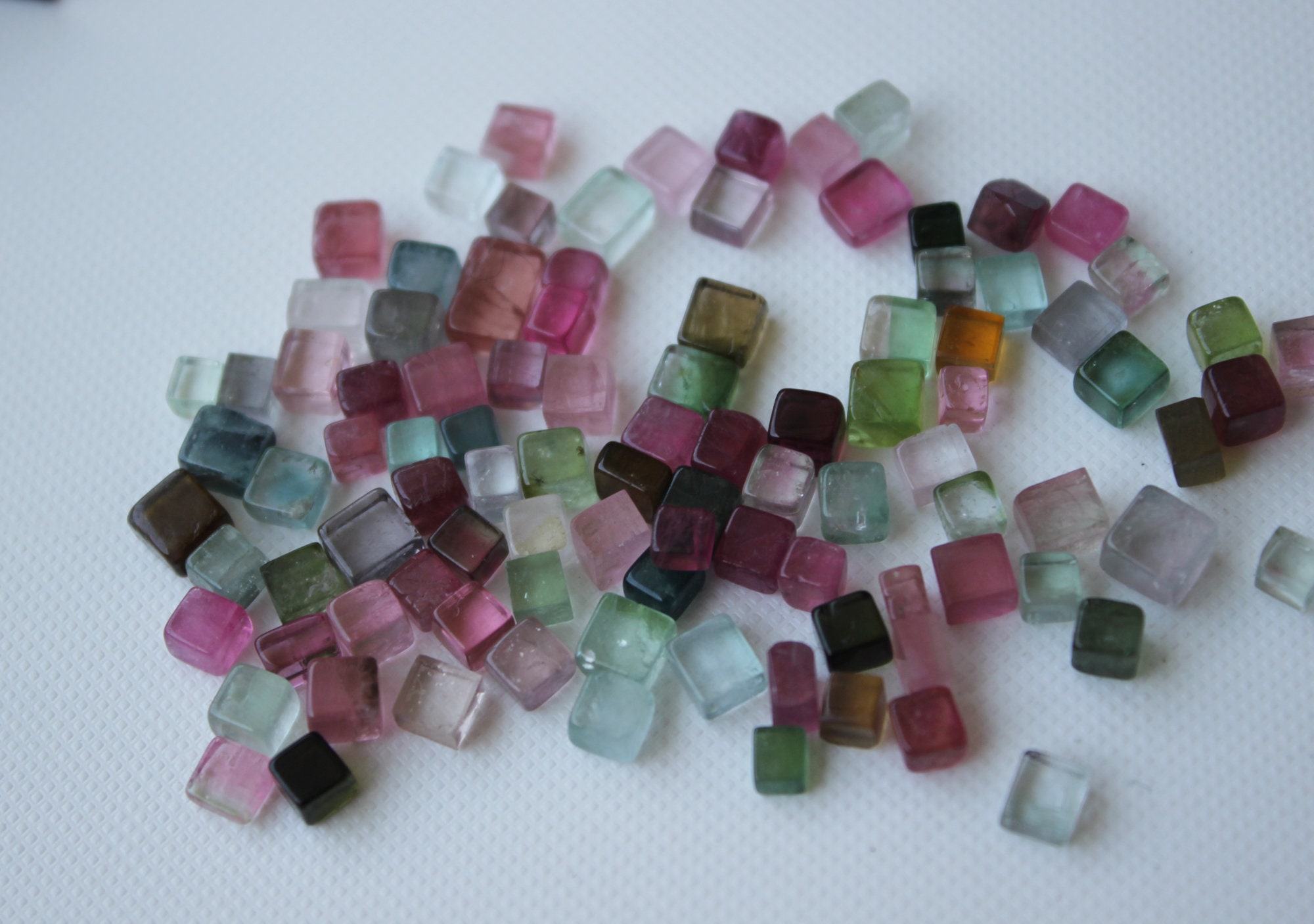 3.5-5.5mm Multi Tourmaline Smooth Square Cabochons, Natural Multi Tourmaline Plain Square Flat Back Loose Gemstones (5pcs To 10pcs Options)