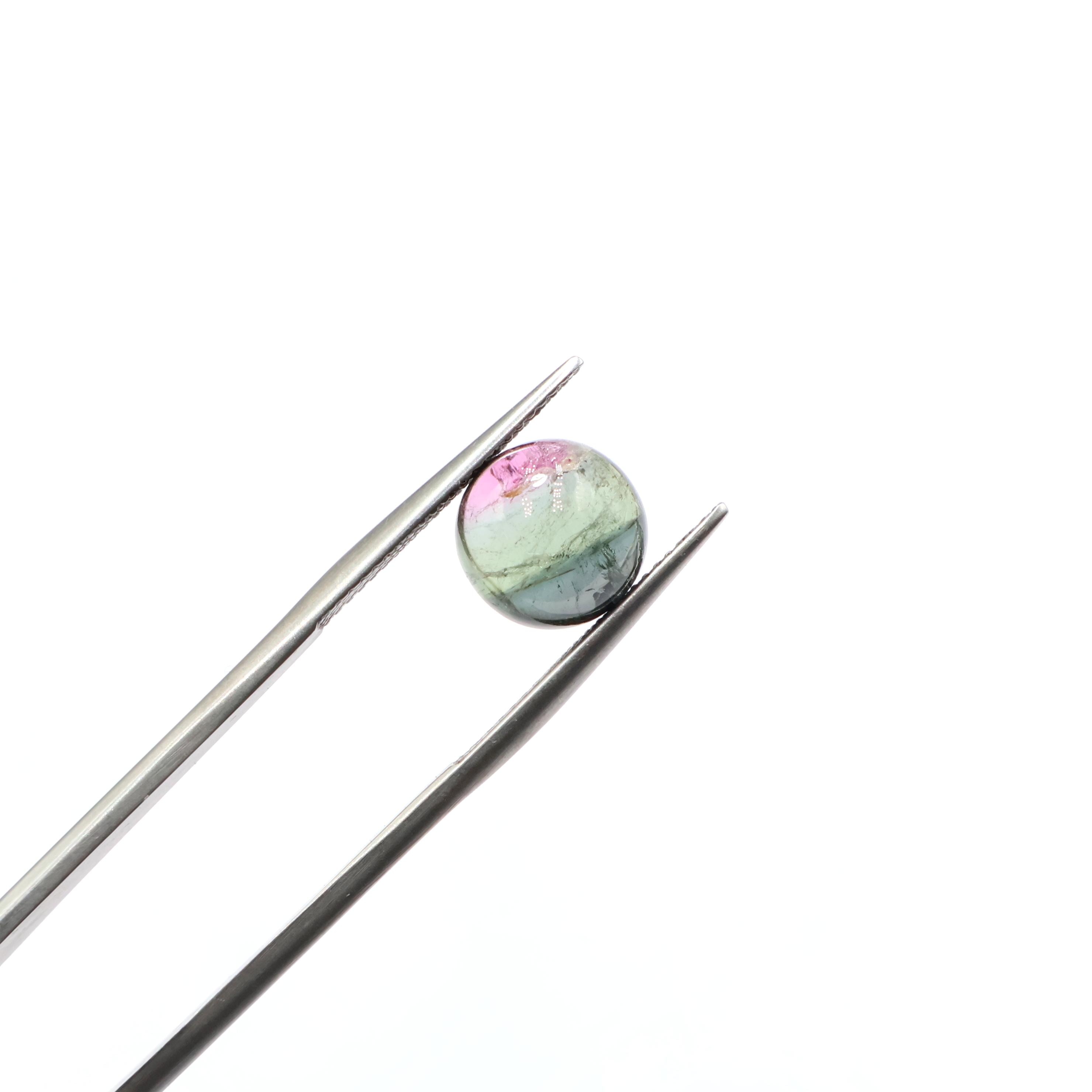 4.90 Ct Natural Tri-color Tourmaline Cabochon - Round Gemstone 4.90 Ct Natural Tri-color Tourmaline Cabochon - Round Gemstone