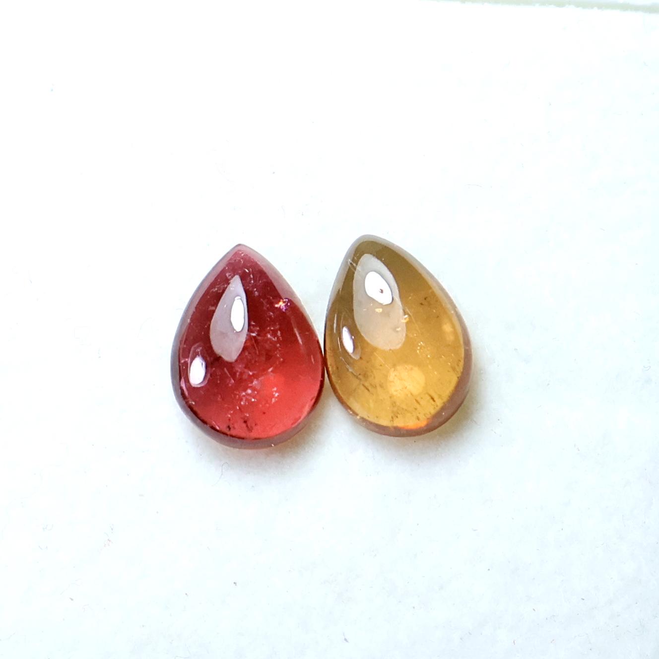 5.10 Ct Natural Tourmaline Cabochon Pair: Pear Shape Gemstones 5.10 Ct Natural Tourmaline Cabochon Pair: Pear Shape Gemstones