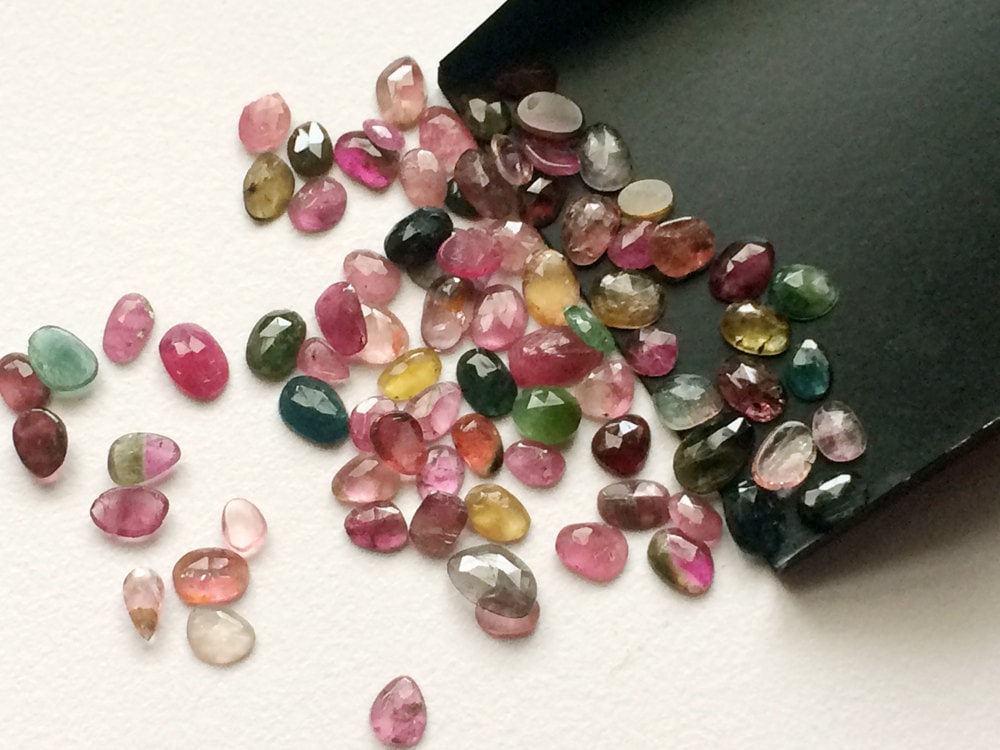 5-9mm Multi Tourmaline Faceted Flat Back Cabochon, Loose Multi Tourmaline Cabochon, Tourmaline Gemstones For Jewelry (5cts To 10cts Options)
