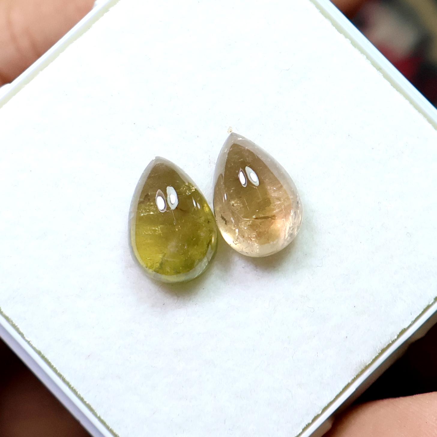 7.20 Ct Natural Tourmaline Cabochon Pair: Pear Shape Gemstones