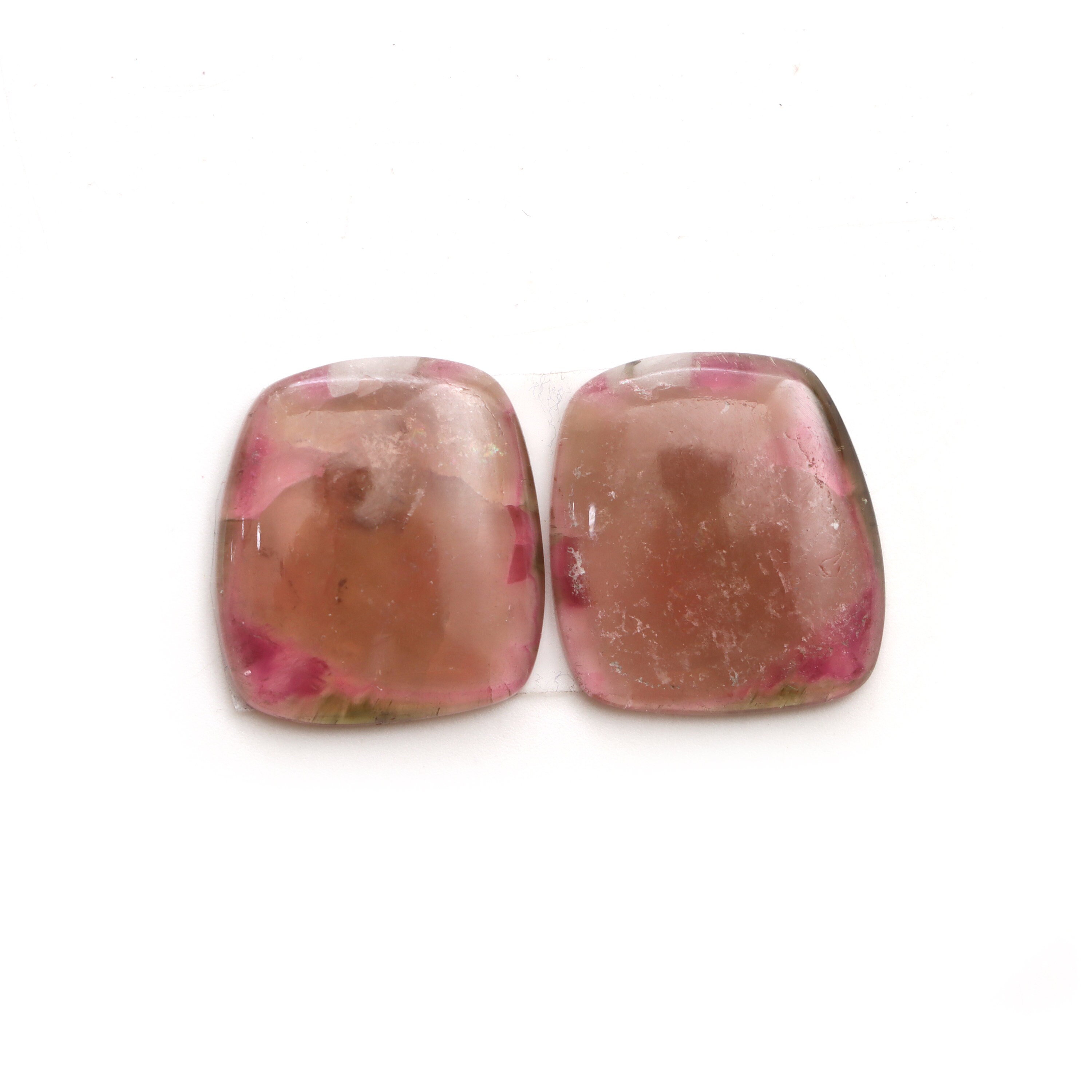 Bi-color Tourmaline Smooth Organic Loose Gemstone, 18x20mm, Tourmaline Cabochon, Tourmaline Jewelry Making Gemstone, Price Per Pair