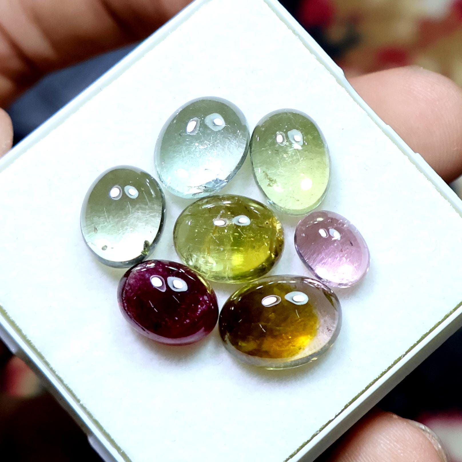 Multi Tourmaline Cabochon Lot, Natural Gemstone Cabs, 7 Pcs