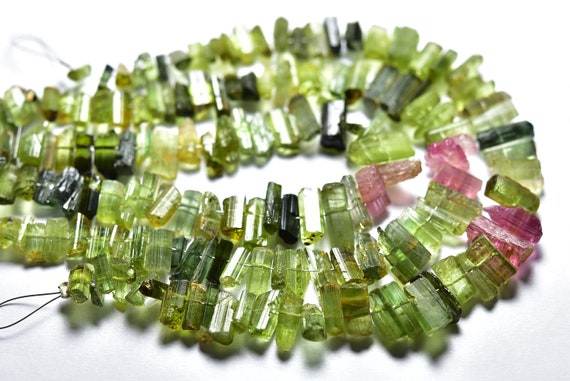 Tourmaline Crystal Beads - 7 Inches - Natural Shape Beautiful Tourmaline Drilled Rough - Size Is 6-12 Mm #1225
