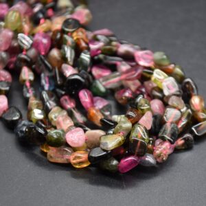 Multi Tourmaline Eye Gemstone Tumblestone Nugget Pebble Beads - 5mm - 8mm - 15" Strand