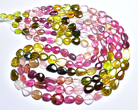 Tourmaline Nuggets Beads - 15.5 Inches - Natural Most Beautiful Multi Tourmaline Smooth Nuggets - Size Is 6-11mm #519