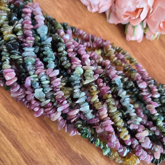 Rainbow Tourmaline Crystal Chip Bead Strand, Tiny 3 - 7 Mm Tumbled Nugget Beads With 0.4 Mm Hole