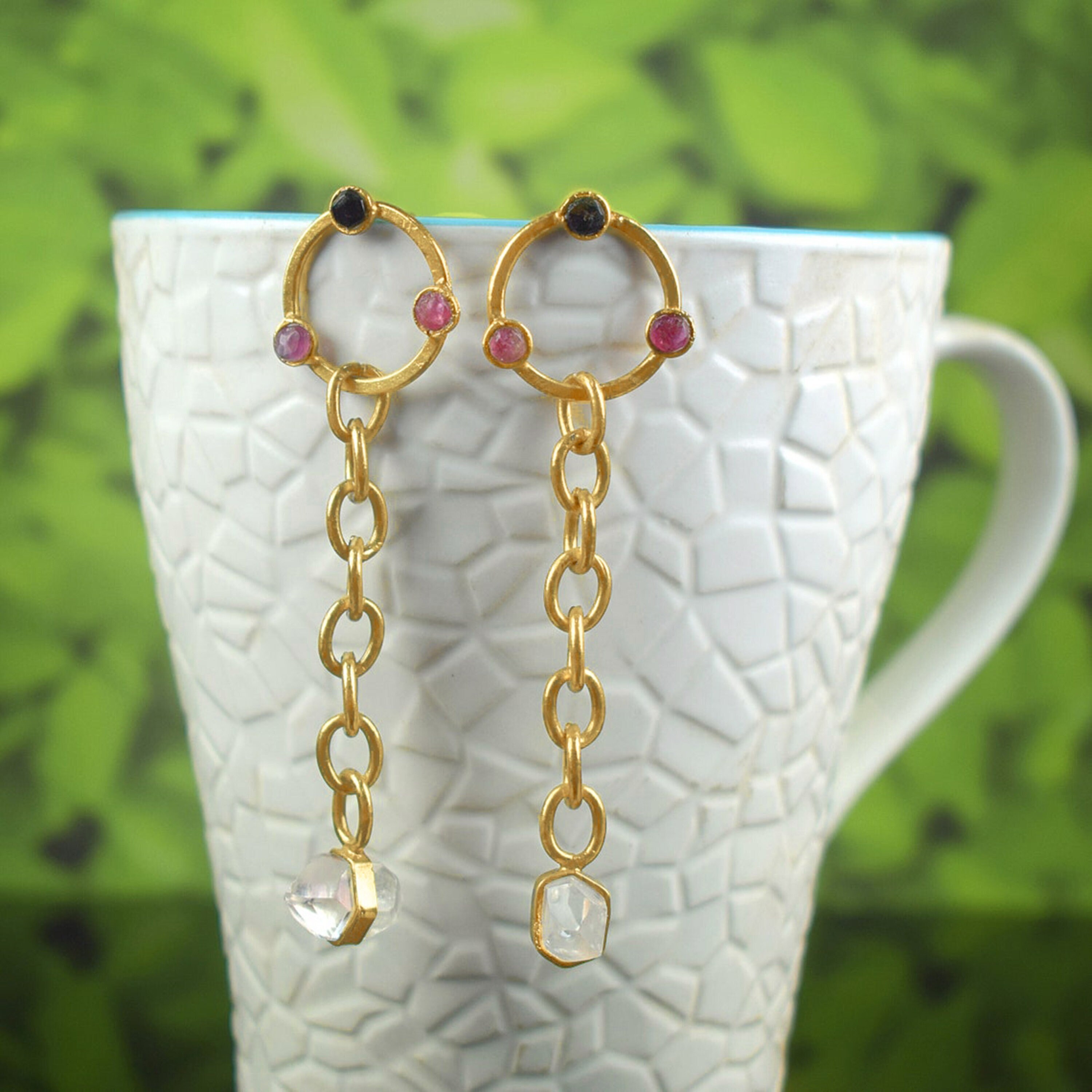 Tourmaline And Crystal Earrings | Gemstone Earrings | Handmade Earrings | Chain Earrings Drop Earrings Stud Earrings Gifts For Her