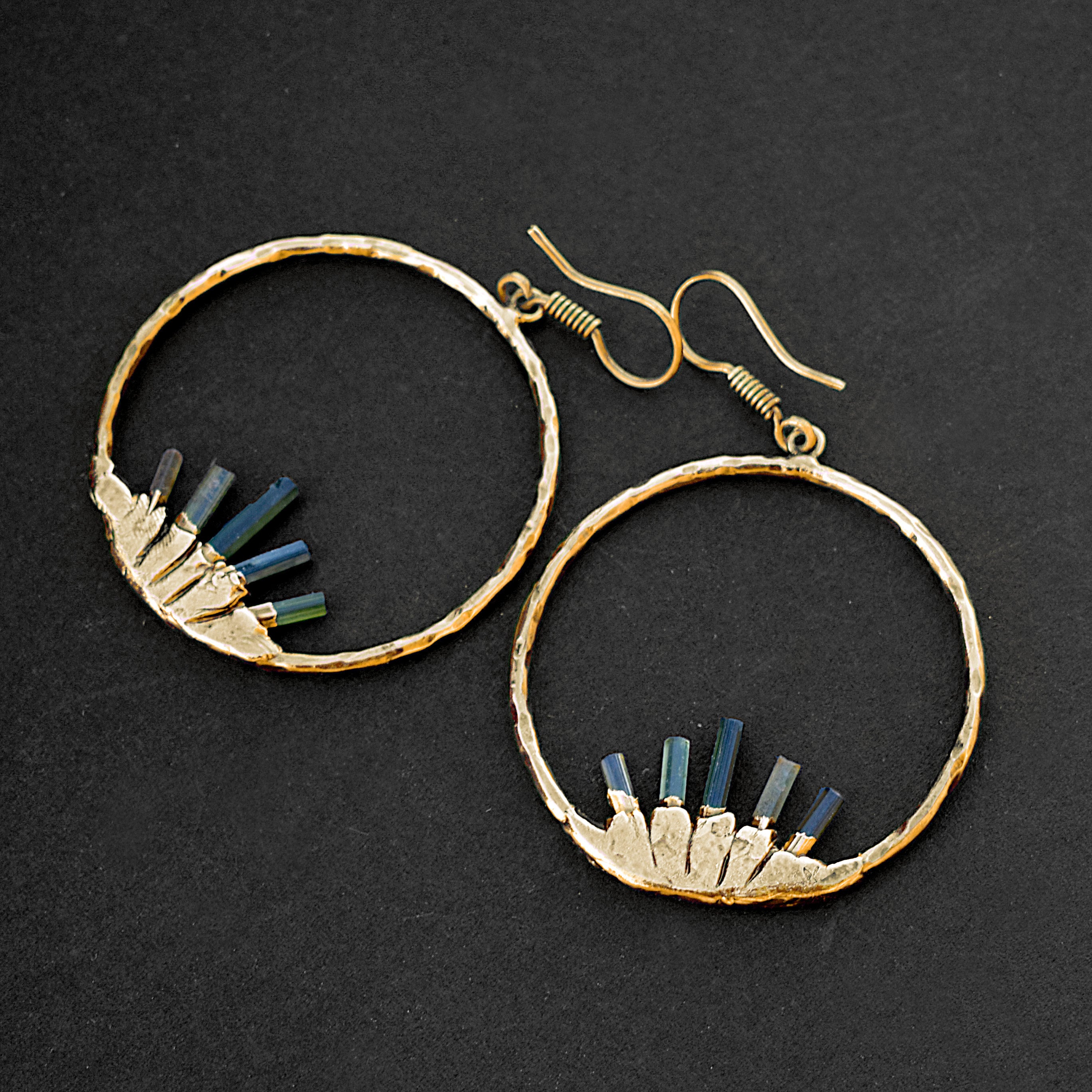 Multi Tourmaline Gemstone Earrings \ Pencil Earrings \ Dangle Earrings \ Drop Earrings \ Copper Earring \ Antique Earrings \ Huggie Earrings