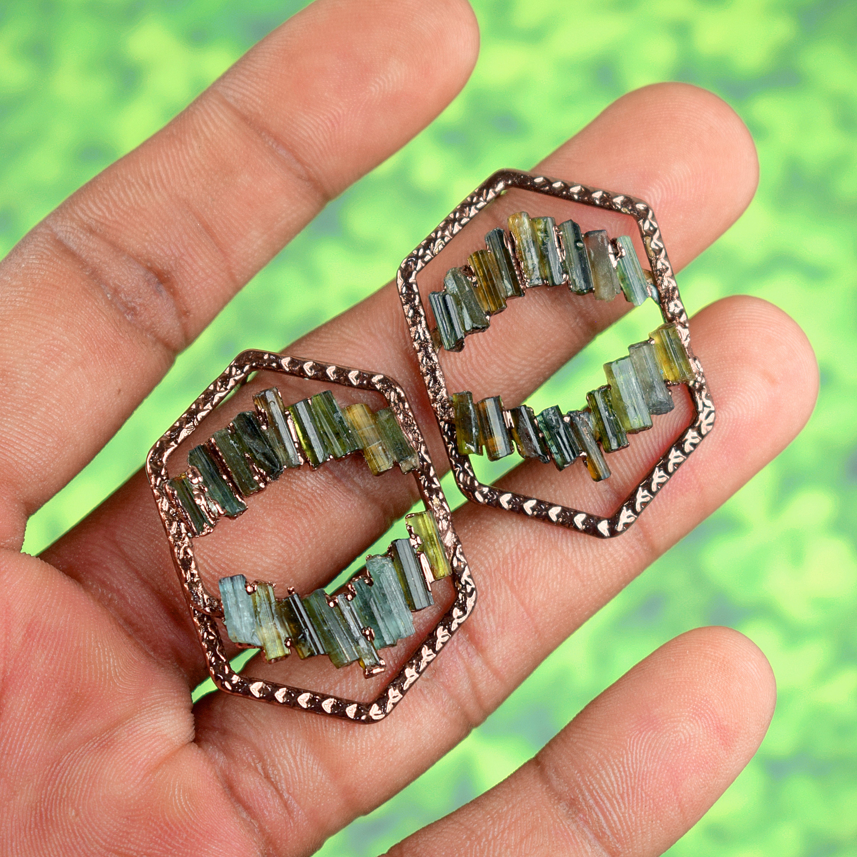Multi Tourmaline Gemstone Pencil Earrings Statement Earrings Dangle Earrings Drop Earrings Copper Earrings Antique Earrings