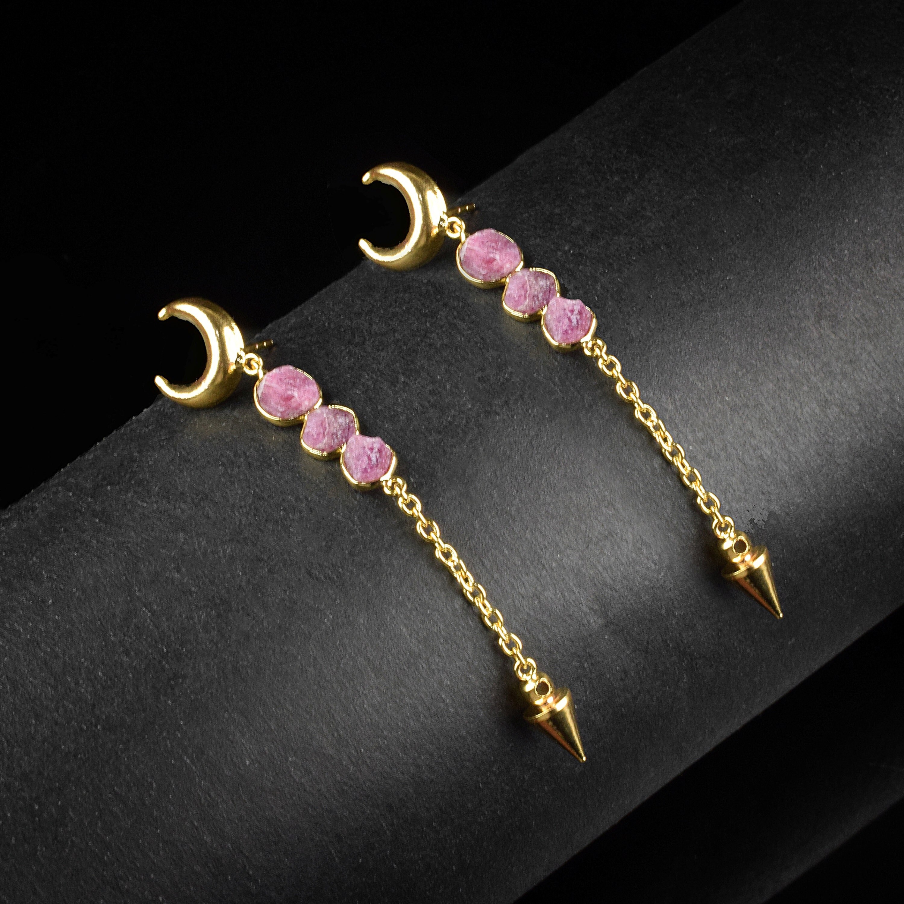 Natural Raw Tourmaline Gemstone Earrings Dangle Earrings Half Moon Earrings Teardrop Earrings Arrow Earrings Push Back Earrings