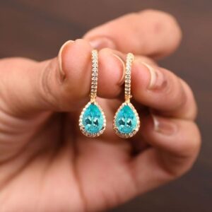 Paraiba Tourmaline Drop Earrings, Pear Earring, Bridal Jewelry