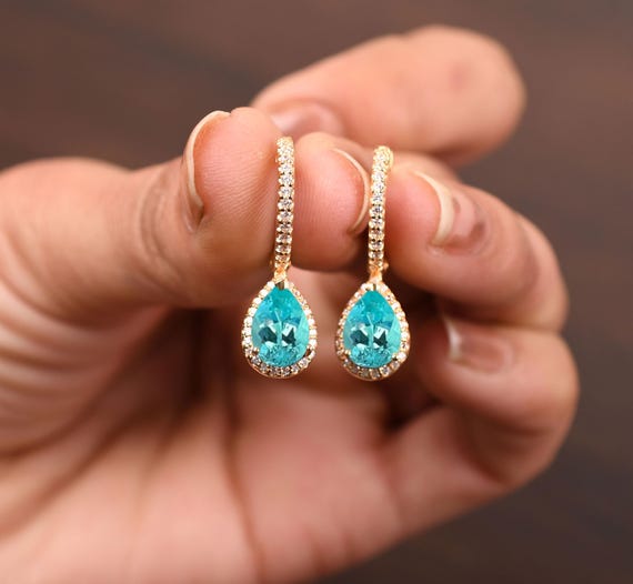 Paraiba Tourmaline Drop Earrings, Pear Earring, Bridal Jewelry