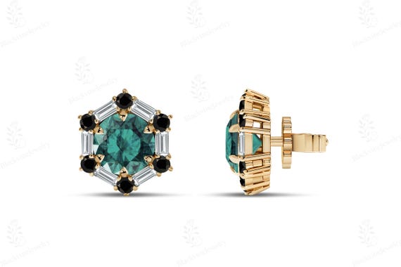 Paraiba Tourmaline Stud Earrings For Women 925 Silver Paraiba Tourmaline Light Weight Earrings Art Deco Green Gemstone Dainty Studs For Her