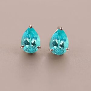 Pear Paraiba Tourmaline Earrings, 14K Gold Sterling Silver Studs Pear Paraiba Tourmaline Earrings, 14K Gold Sterling Silver Studs