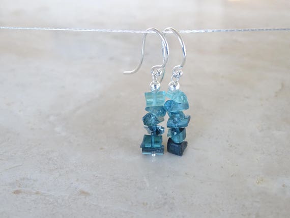 Raw Blue Tourmaline Earrings, Indicolite Gemstone Jewelry