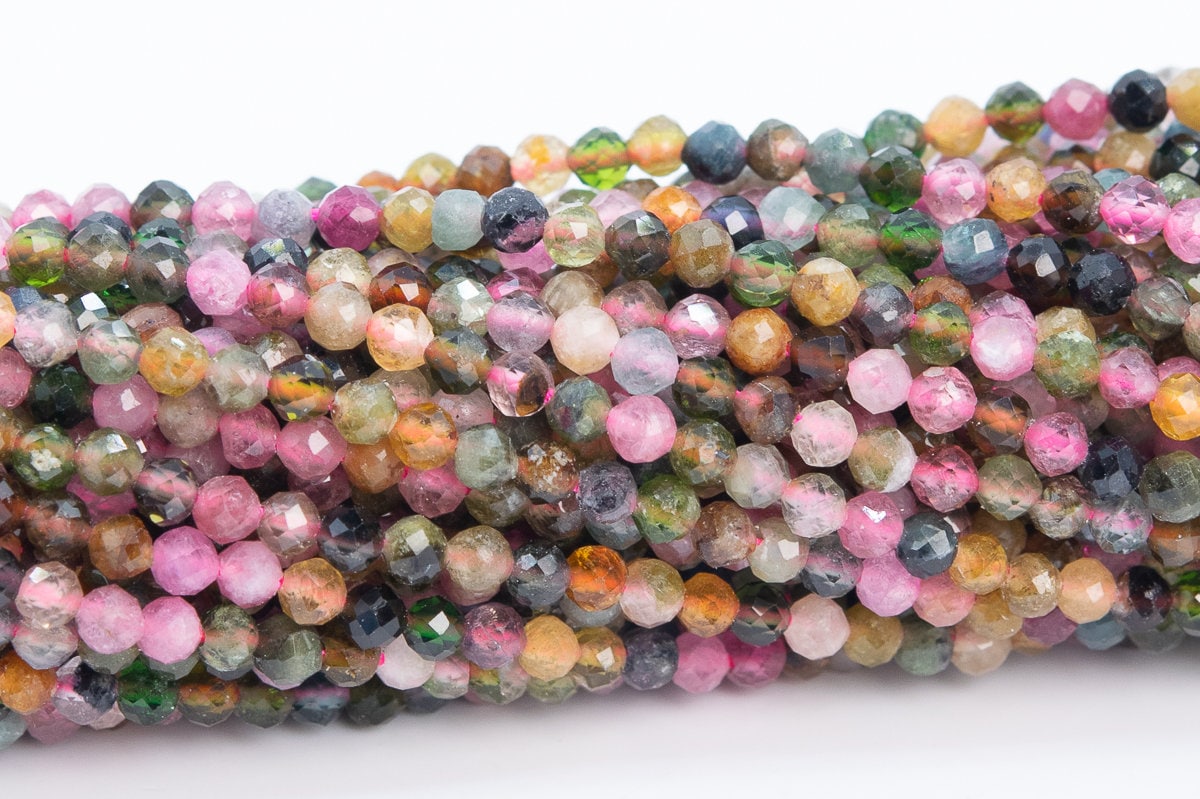 2mm Multicolor Tourmaline Beads Grade Aaa Genuine Natural Gemstone Full Strand Faceted Round Loose Beads 15" Bulk Lot Options(110679-3217)