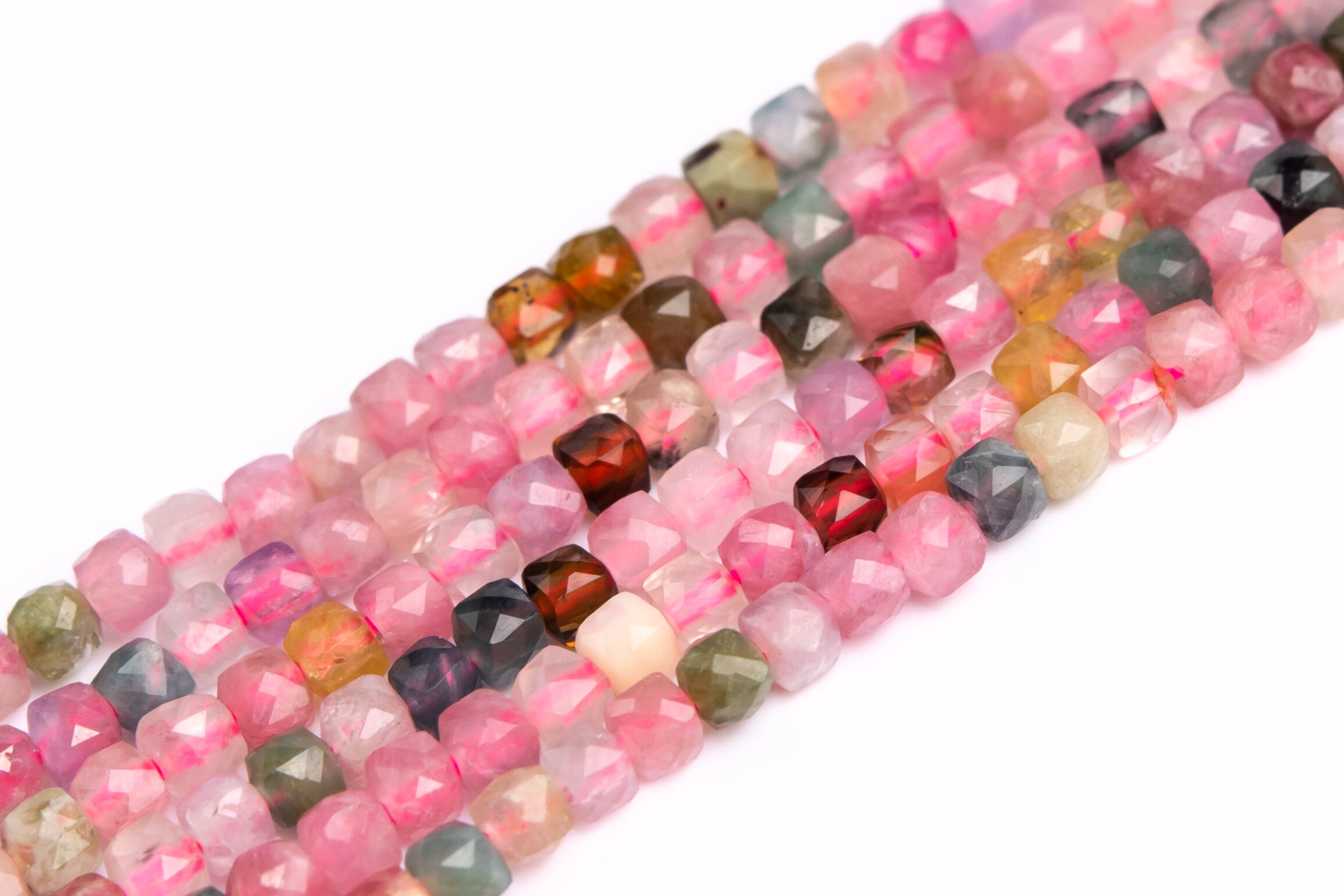 2x2mm Multicolor Tourmaline Beads Faceted Cube Grade Aaa Genuine Natural Gemstone Half Strand Loose Beads 15" Bulk Lot Options (117031-305)
