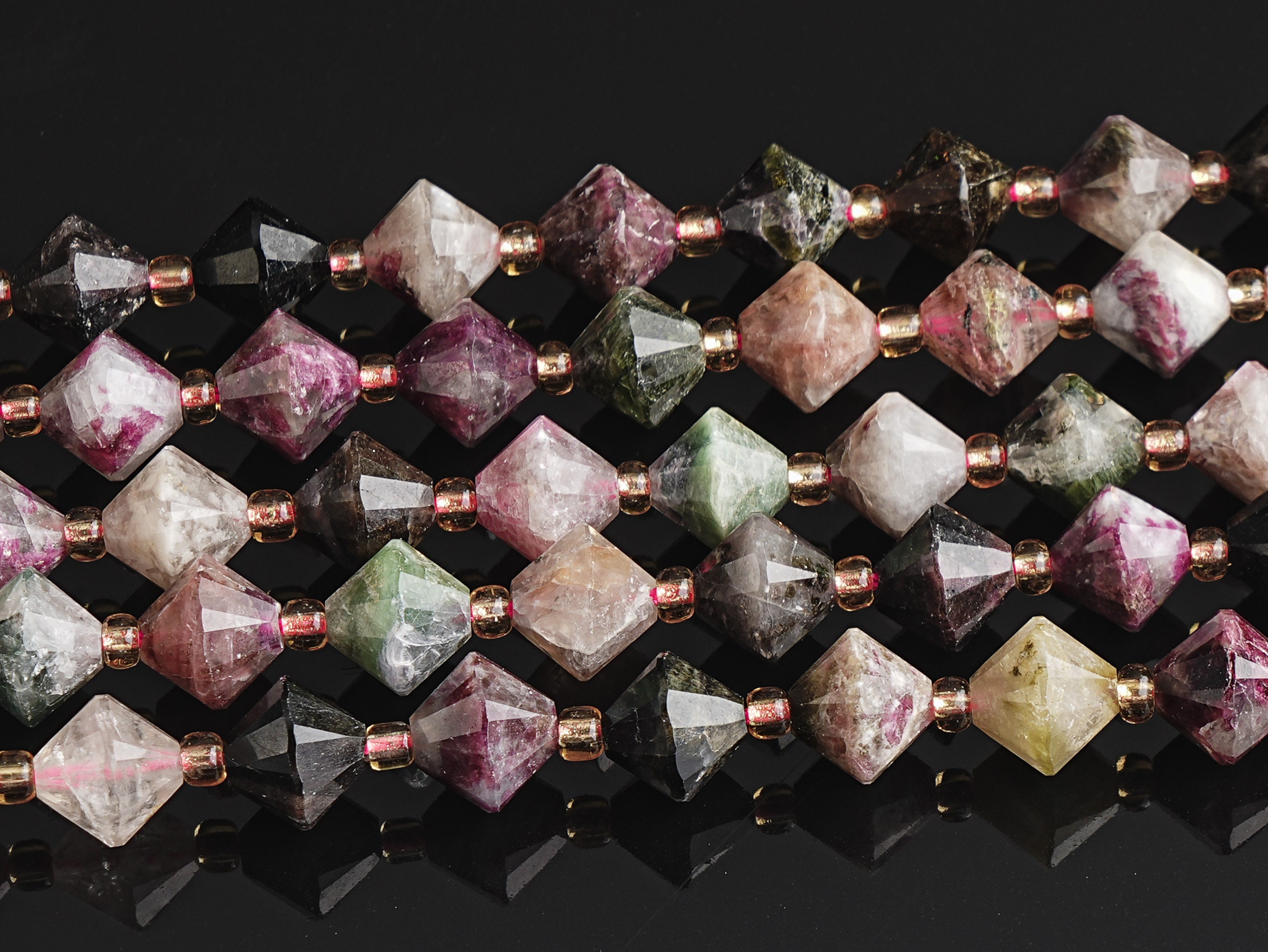 6mm Multicolor Tourmaline Beads Grade Aa Genuine Natural Gemstone Bicone Faceted Loose Beads 15"/7.5" Bulk Lot Options