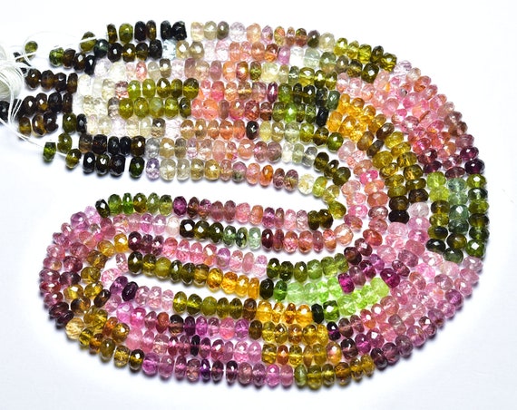 Superb Watermelon Multi Tourmaline Rondelle Beads - 14 Inches - Natural Microcut Faceted Tourmaline Rondelle Beads- Size Is 4.4 - 5 Mm #1770