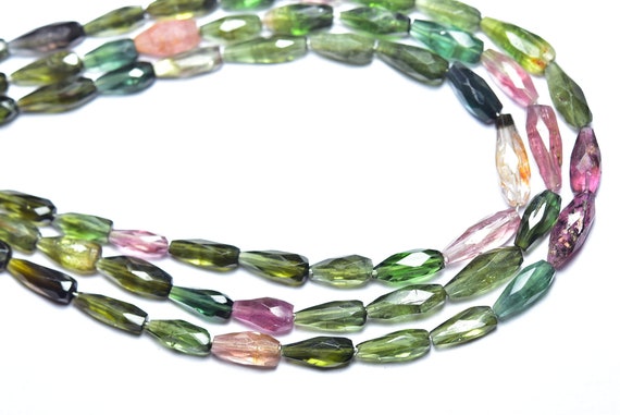 High Quality Tourmaline Teardrop Beads - 8 Inches - Natural Tourmaline Faceted Elongated Teardrop Briolettes - Size Is 4x8 - 4x12 Mm #2245