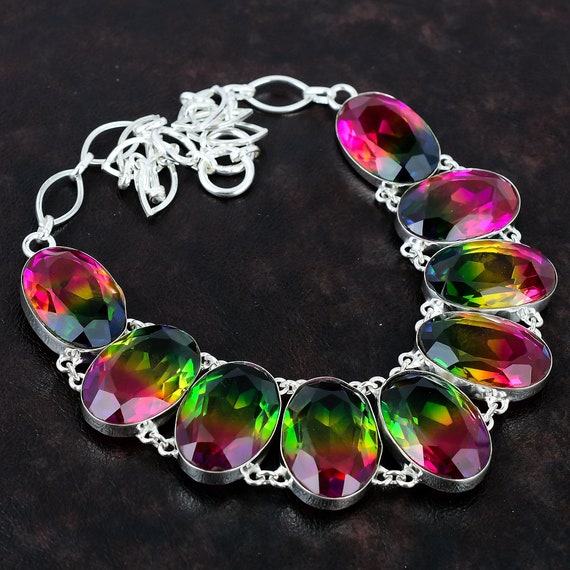 Faceted Multi Tourmaline Necklace: Handmade 925 Sterling Silver, Adjustable Chain