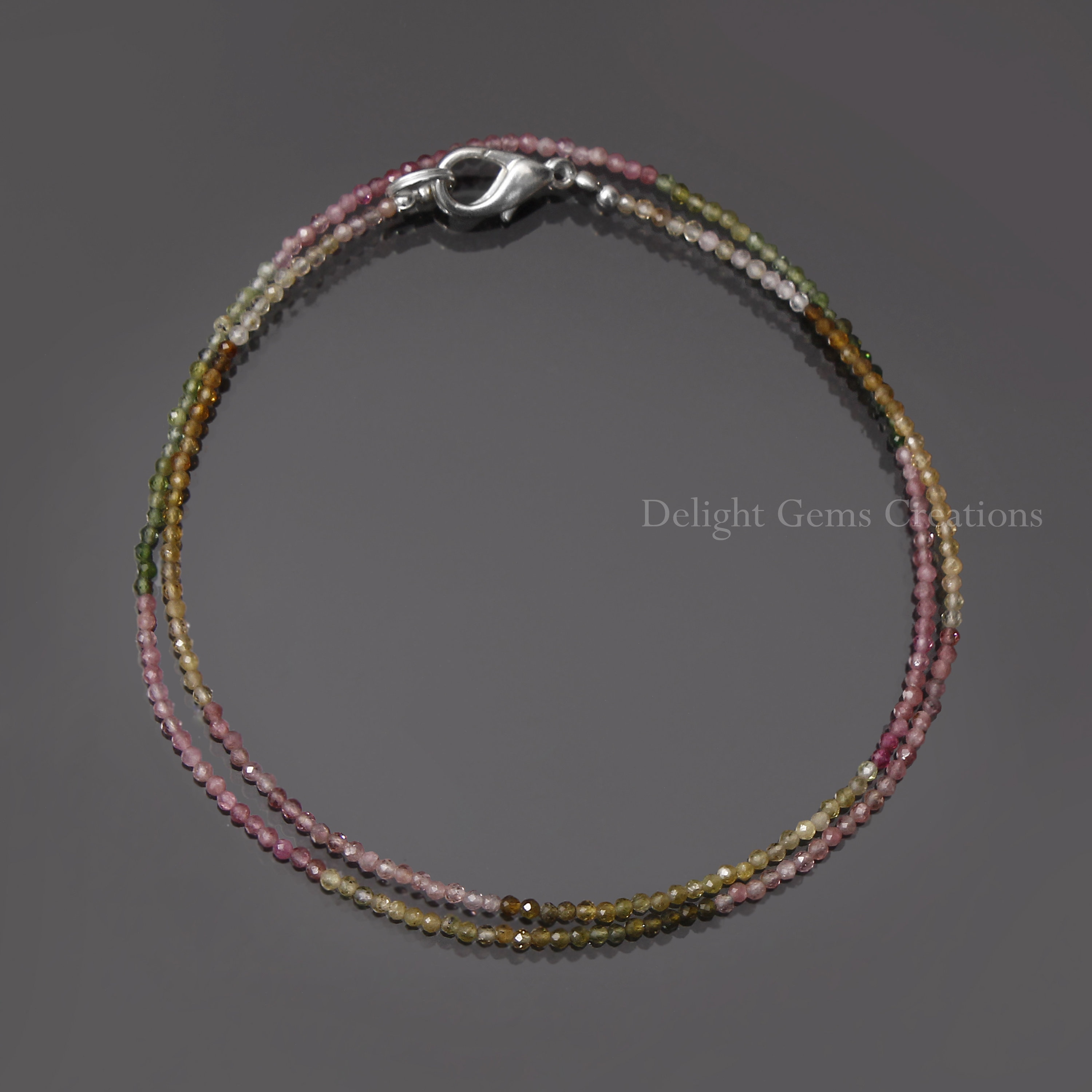 Multi Tourmaline Beaded Necklace, 2mm Gemstone Faceted Round Beads