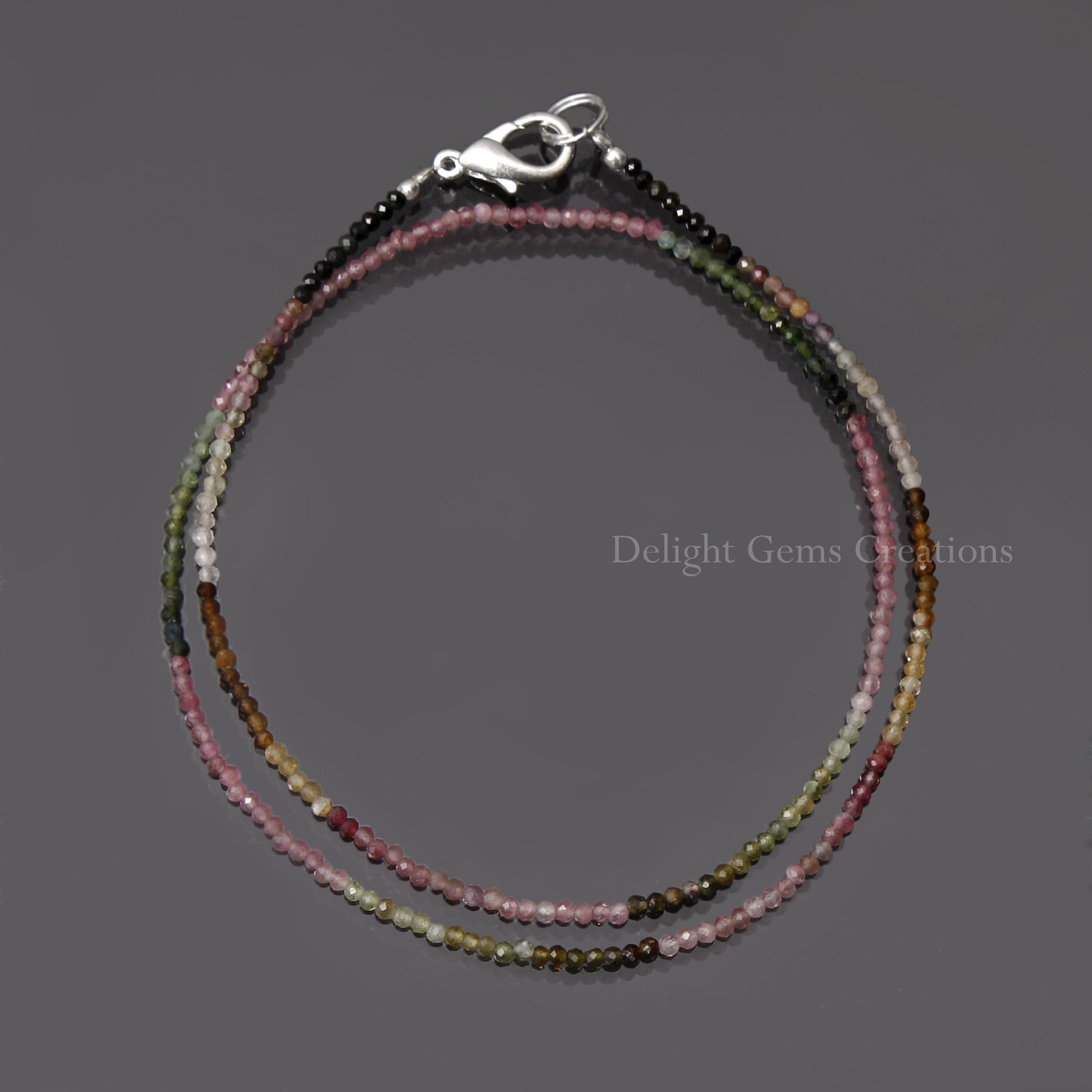 Multi Tourmaline Beaded Necklace, 2mm Micro Faceted Gemstone, 18 Inch