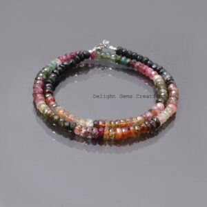 Multi Tourmaline Beaded Necklace, Faceted Rondell Gemstone (16 Inches) Multi Tourmaline Beaded Necklace, Faceted Rondell Gemstone (16 Inches)