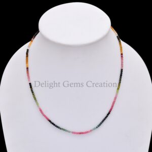 Multi Tourmaline Beaded Necklace, Faceted Gemstone Jewelry (3mm) Multi Tourmaline Beaded Necklace, Faceted Gemstone Jewelry (3mm)