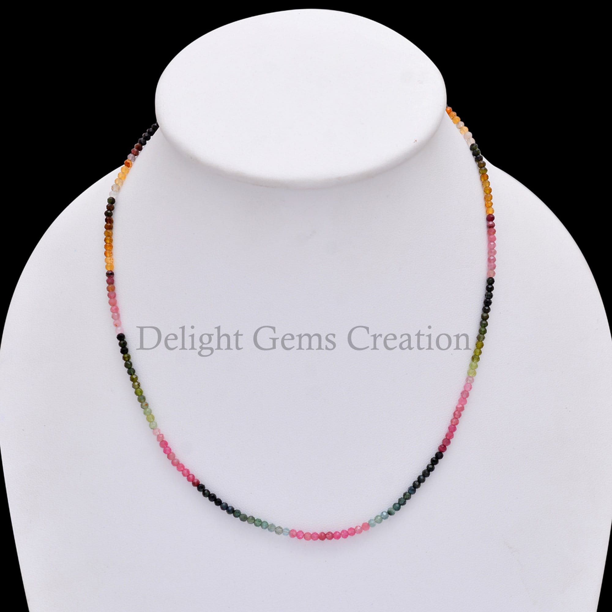Multi Tourmaline Beaded Necklace, Faceted Gemstone Jewelry (3mm)