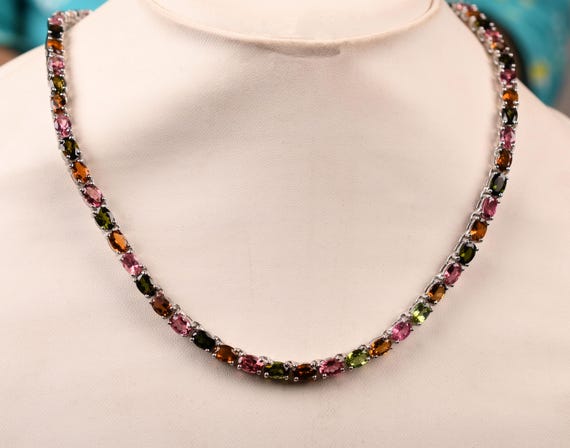 Multi Gemstone Necklace – Oval Tourmaline Necklace, Bridal Jewelry, Wedding & Personalized Gifts