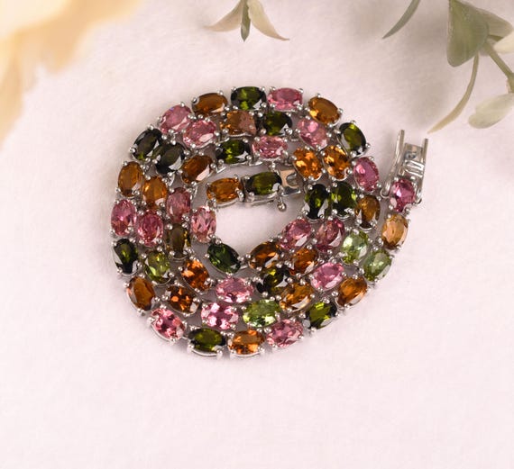 Multi Tourmaline Necklace – Oval Gemstone Necklace For Women, Bridal Jewelry, Anniversary Personalized Gifts For Her