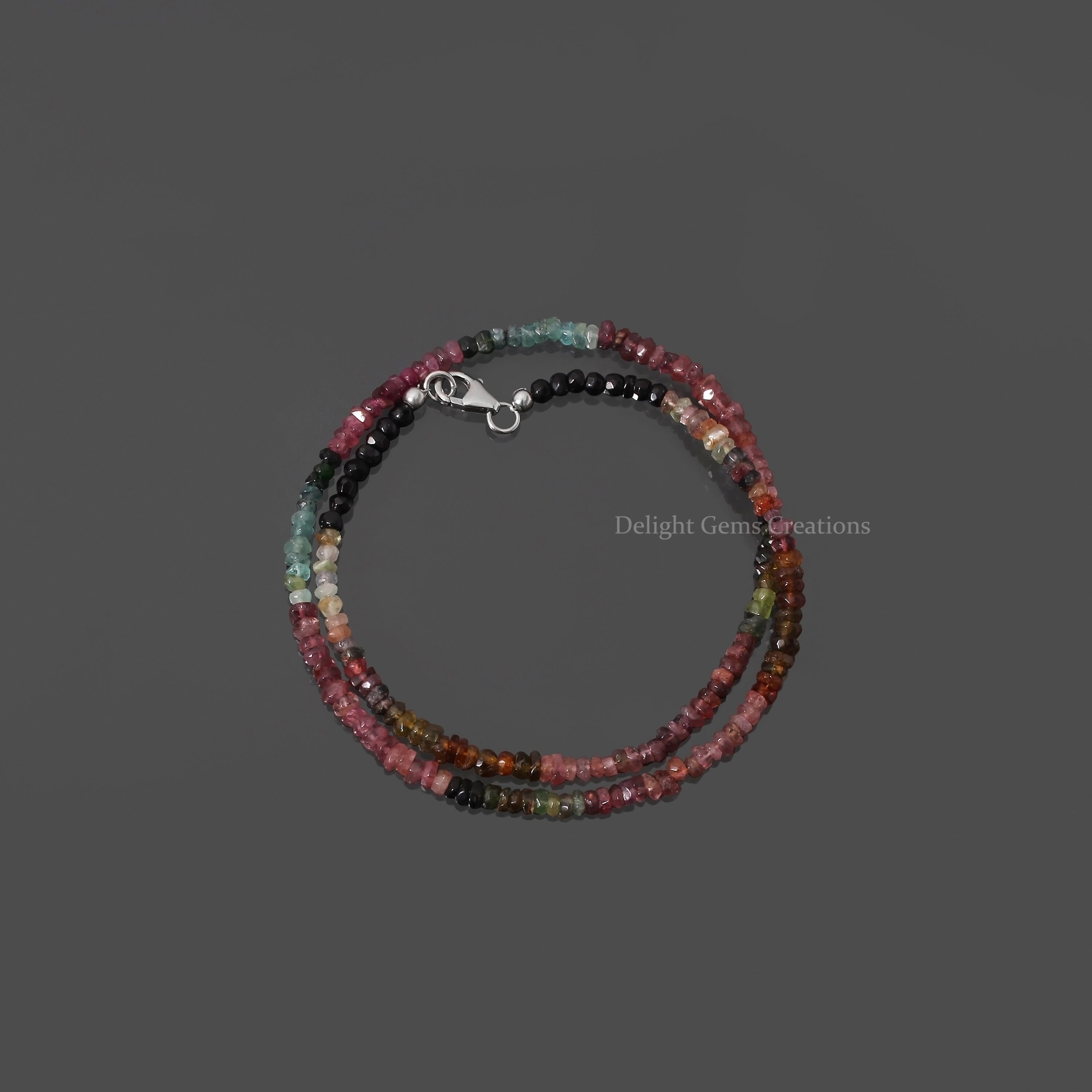 Natural Multi Tourmaline Beaded Necklace, 3.5-4mm Tourmaline Faceted Rondelle Beads Necklace, Handmade Beaded Necklace Jewelry, Gift For Her